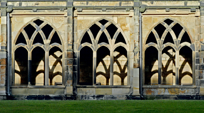 The cloisters, the place where monks would have studied, originally had glazed windows, some of which had stained glass.